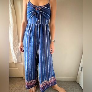 Tribal print open back jumpsuit